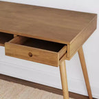 Bureau Nathan James Parker mi-siècle avec tiroir acacia marron clair : Plateau MDF, pieds en bois massif, mobilier de bureau à domicile