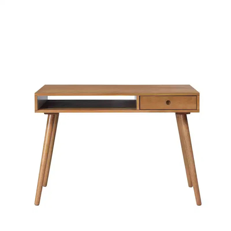 Bureau Nathan James Parker mi-siècle avec tiroir acacia marron clair : Plateau MDF, pieds en bois massif, mobilier de bureau à domicile
