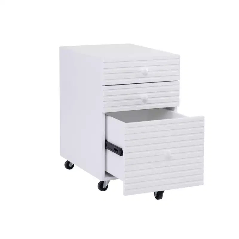 Meuble de classement roulant Wedeln 3 tiroirs finition blanc - Powell : Moderne du milieu du siècle, placage, quincaillerie métallique