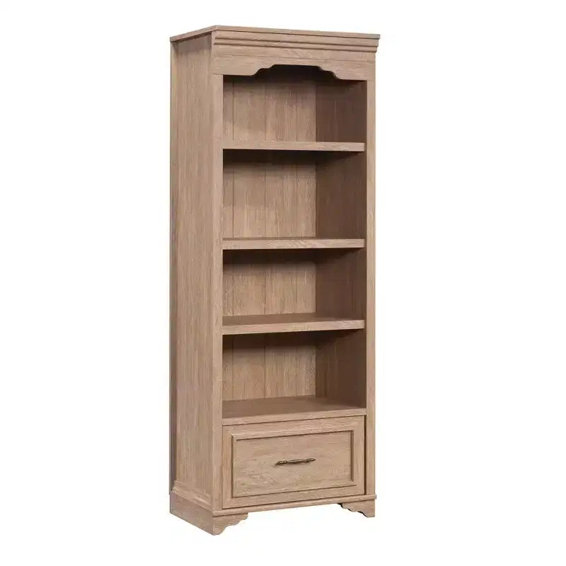 Sauder 72" Rollingwood Country 4 Shelf Bookcase Brushed Oak: Storage Unit with Adjustable Shelves & Drawer