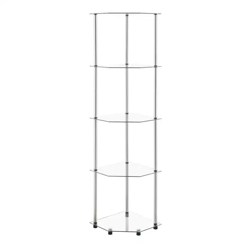 Breighton Home 60.25" Designs2Go Classic Glass 5 Tier Corner Tower in Glass/Chrome
