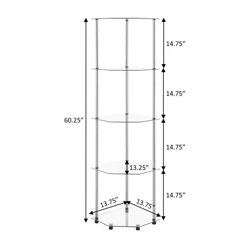 Tour de coin classique à 5 niveaux Breighton Home 60,25 po Designs2Go en verre/chrome