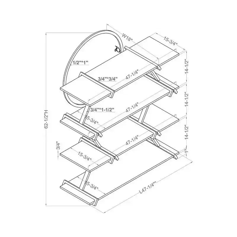 62.5" Bibliothèque 4 niveaux Myroe noir mat - miBasics : Style industriel, Cadre en acier, Étagères ouvertes