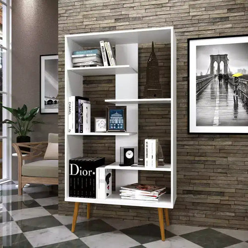 Étagère Stockholm blanche 65 po - Boahaus : style moderne, 5 tablettes stratifiées, anti-basculement, assemblage par un adulte requis
