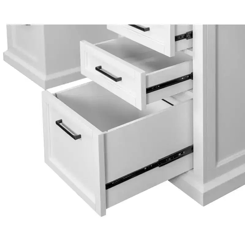 Bureau-crédence en bois moderne avec huche, entièrement assemblé, blanc - Collection Abby - Martin Furniture
