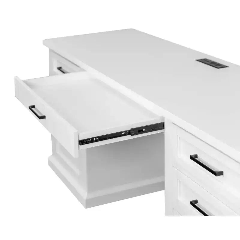 Bureau-crédence en bois moderne avec huche, entièrement assemblé, blanc - Collection Abby - Martin Furniture
