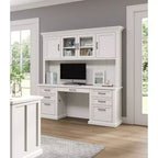 Bureau-crédence en bois moderne avec huche, entièrement assemblé, blanc - Collection Abby - Martin Furniture