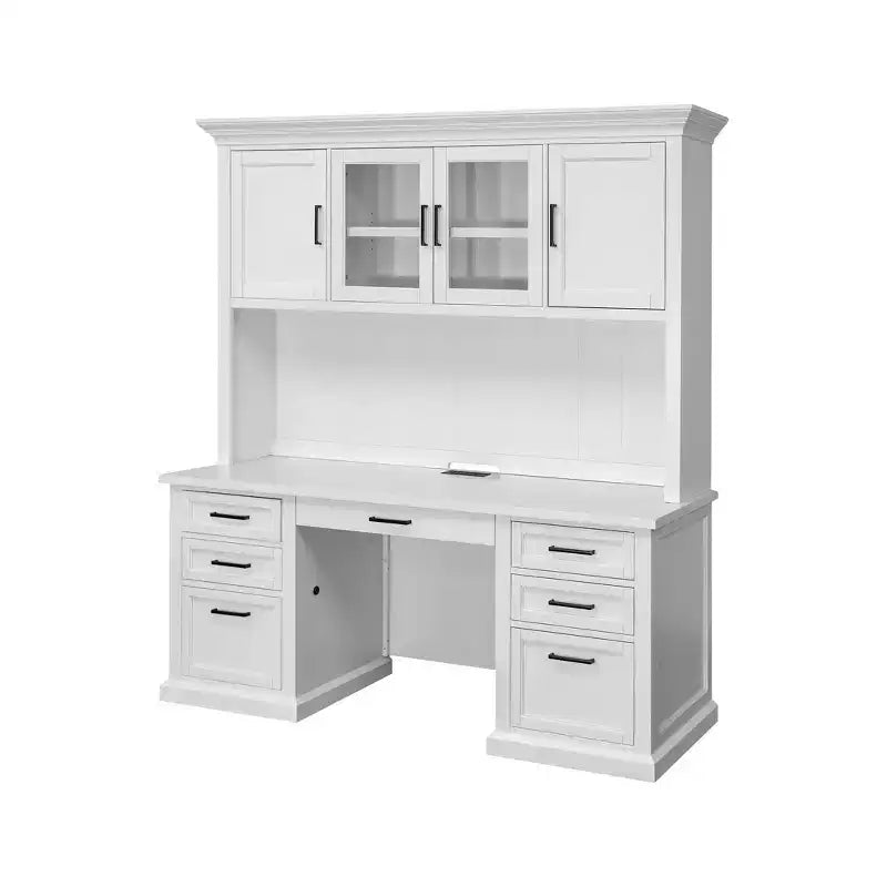 Bureau-crédence en bois moderne avec huche, entièrement assemblé, blanc - Collection Abby - Martin Furniture