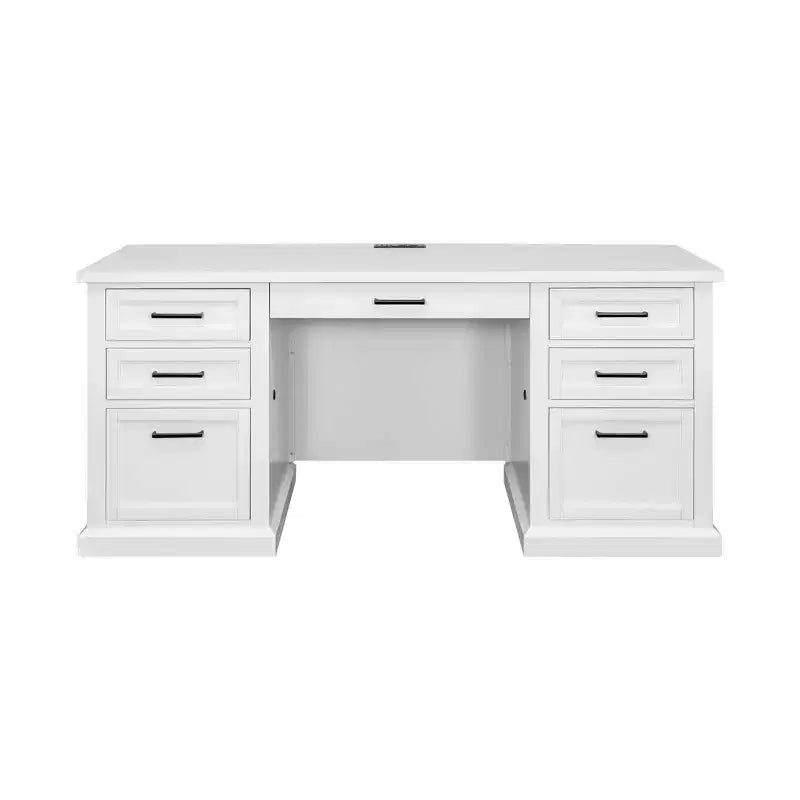 Bureau-crédence en bois moderne avec huche, entièrement assemblé, blanc - Collection Abby - Martin Furniture