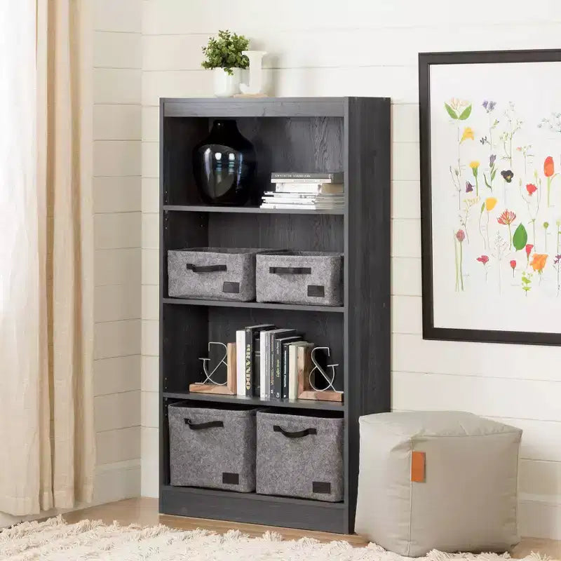 Bibliothèque décorative 4 tablettes South Shore de 56 po : Chêne gris, design vertical, cadre en panneaux de particules, capacité de 25 lb par tablette