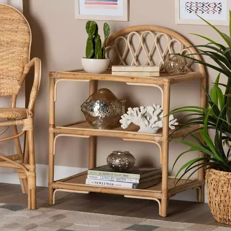 Étagère de présentation Redell en rotin à 3 niveaux de 80,5 cm, naturel/marron - bali & pari