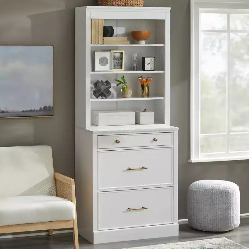 Lifestorey Lot de 2 armoires de bureau modulaires Harrington en faux marbre, blanches : Style ferme, surface en faux marbre, fabrication en MDF.