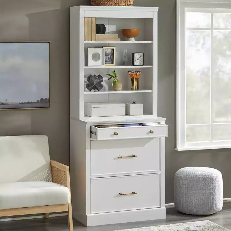 Lifestorey Lot de 2 armoires de bureau modulaires Harrington en faux marbre, blanches : Style ferme, surface en faux marbre, fabrication en MDF.