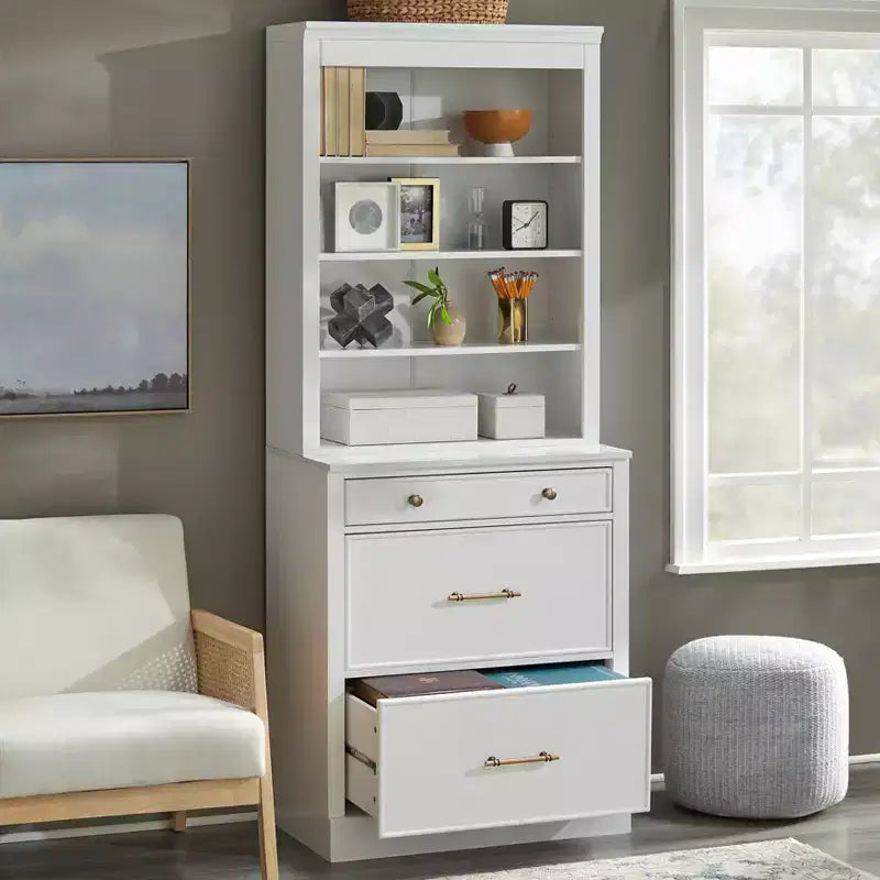 Lifestorey Lot de 2 armoires de bureau modulaires Harrington en faux marbre, blanches : Style ferme, surface en faux marbre, fabrication en MDF.