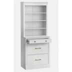 Lifestorey Lot de 2 armoires de bureau modulaires Harrington en faux marbre, blanches : Style ferme, surface en faux marbre, fabrication en MDF.