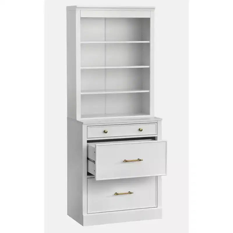 Lifestorey Lot de 2 armoires de bureau modulaires Harrington en faux marbre, blanches : Style ferme, surface en faux marbre, fabrication en MDF.