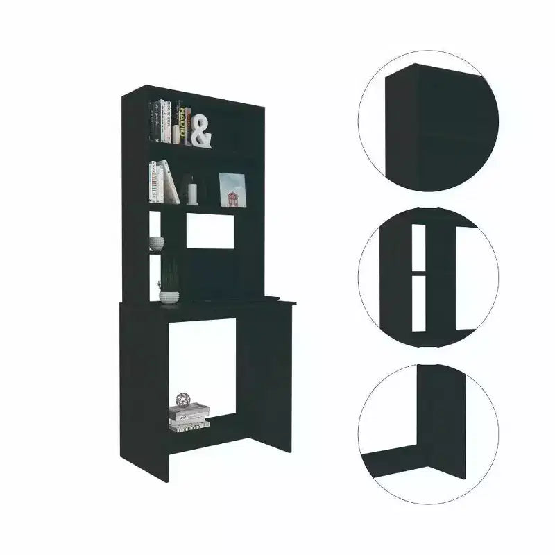 Bureau d'ordinateur Jeddah noir - Boahaus : style moderne, résistant aux rayures, étagère de rangement ouverte, stratifié de bois