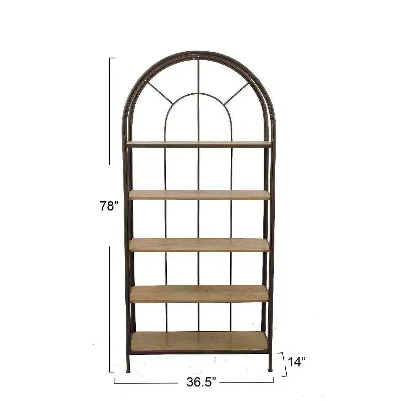 Étagère Storied Home 78 po à cadre métallique : 5 tablettes en bois de sapin, design peu encombrant, cadre en fer, 36,5 po de long