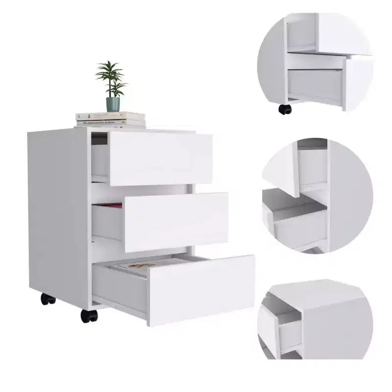 Meuble de rangement Nantong blanc - Boahaus : Tiroirs de bureau modernes, 3 tiroirs, stratifié bois, finition peinte