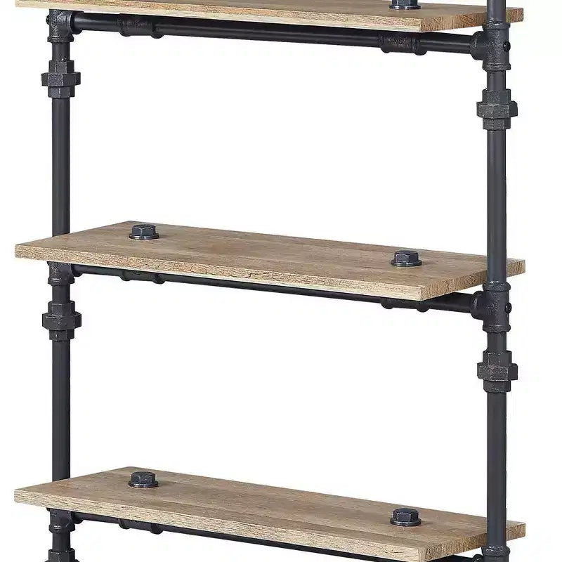 Étagère décorative Brantley de 59 po chêne et noir sablé – Acme Furniture : 5 tablettes, cadre en métal, unité de rayonnage ouverte, assemblage sans outils