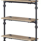 Étagère décorative Brantley de 59 po chêne et noir sablé – Acme Furniture : 5 tablettes, cadre en métal, unité de rayonnage ouverte, assemblage sans outils