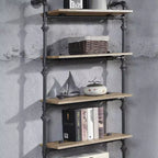 Étagère décorative Brantley de 59 po chêne et noir sablé – Acme Furniture : 5 tablettes, cadre en métal, unité de rayonnage ouverte, assemblage sans outils