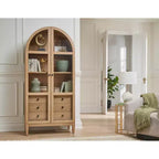 Bibliothèque en bois moderne cintrée de 198 cm, collection Laurel, marron clair - Martin Furniture : Rangement vertical, 3 tiroirs