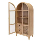 Bibliothèque en bois moderne cintrée de 198 cm, collection Laurel, marron clair - Martin Furniture : Rangement vertical, 3 tiroirs