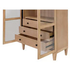 Bibliothèque en bois moderne cintrée de 198 cm, collection Laurel, marron clair - Martin Furniture : Rangement vertical, 3 tiroirs