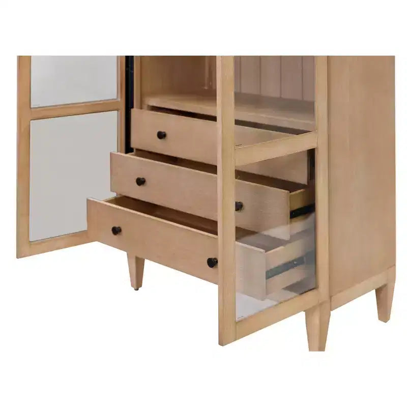 Bibliothèque en bois moderne cintrée de 198 cm, collection Laurel, marron clair - Martin Furniture : Rangement vertical, 3 tiroirs
