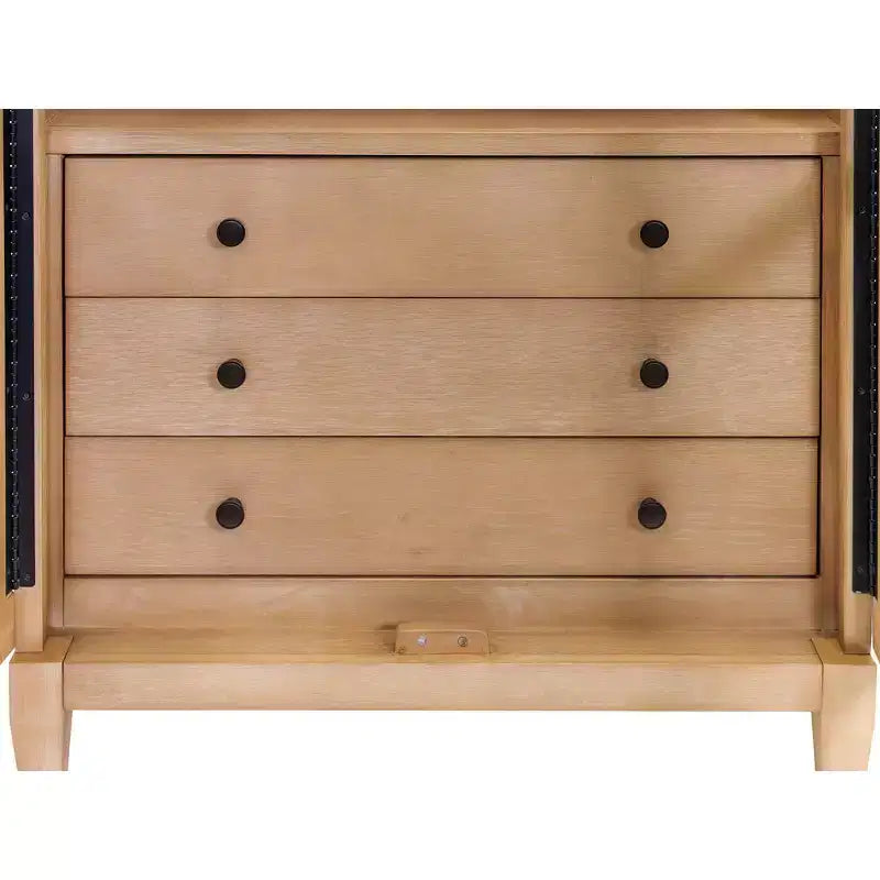 Bibliothèque en bois moderne cintrée de 198 cm, collection Laurel, marron clair - Martin Furniture : Rangement vertical, 3 tiroirs