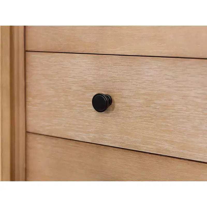 Bibliothèque en bois moderne cintrée de 198 cm, collection Laurel, marron clair - Martin Furniture : Rangement vertical, 3 tiroirs