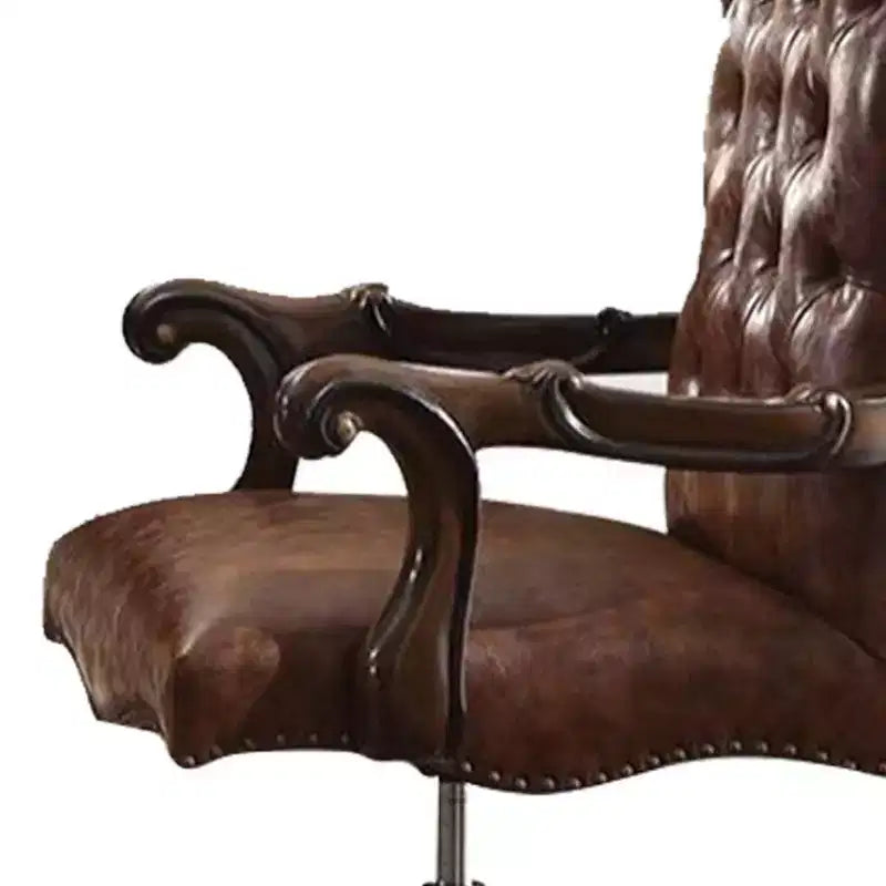 Chaise de Bureau Active Versailles 27" Bicolore Similicuir Marron Clair et Chêne Cerisier - Acme Furniture : Similicuir, Cadre Métallique, Montage sans Outils
