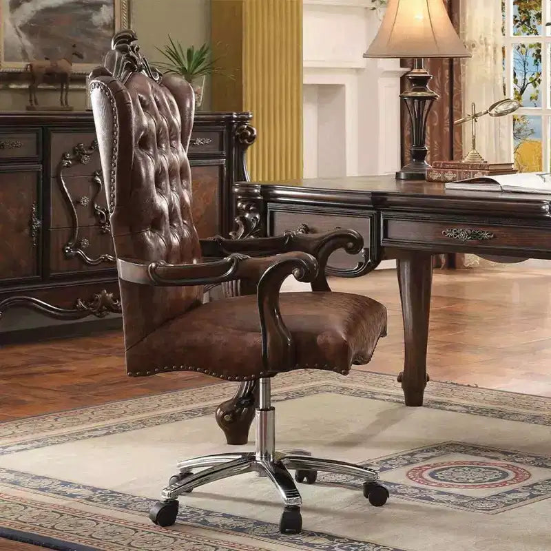 Chaise de Bureau Active Versailles 27" Bicolore Similicuir Marron Clair et Chêne Cerisier - Acme Furniture : Similicuir, Cadre Métallique, Montage sans Outils
