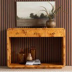 bali & pari Table console Netra en ronce de bois véritable Mappa Burl clair