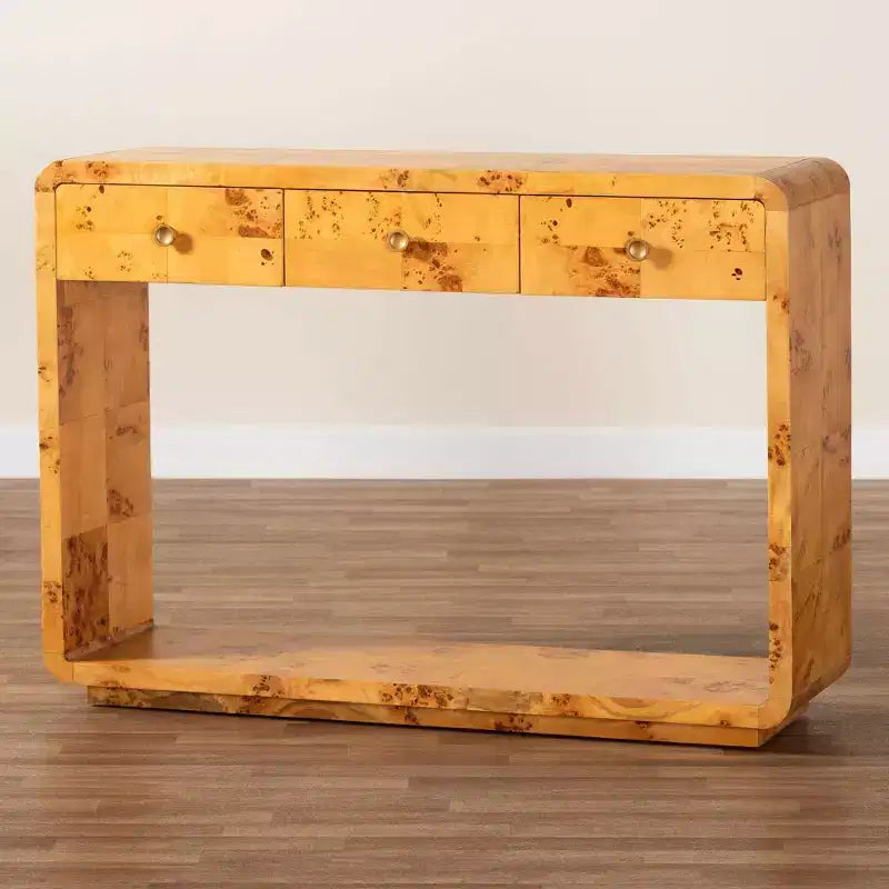 bali & pari Table console Netra en ronce de bois véritable Mappa Burl clair