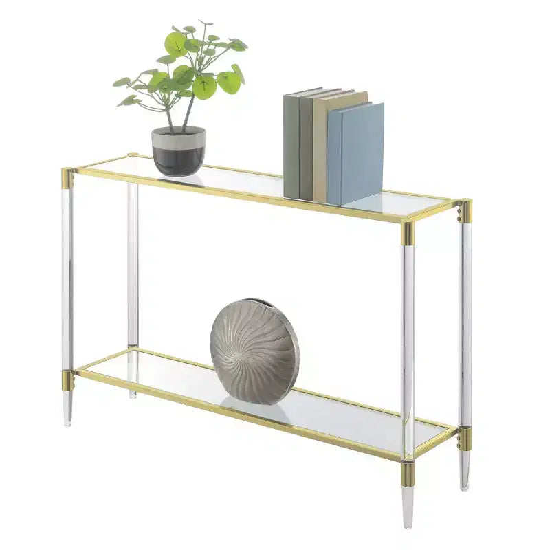 Console en verre acrylique Breighton Home Royal Crest à 2 niveaux, doré/verre : meuble d'entrée chic, profondeur 30,5 cm