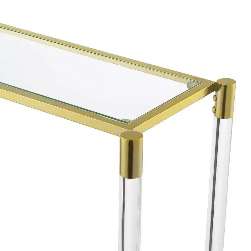Console en verre acrylique Breighton Home Royal Crest à 2 niveaux, doré/verre : meuble d'entrée chic, profondeur 30,5 cm