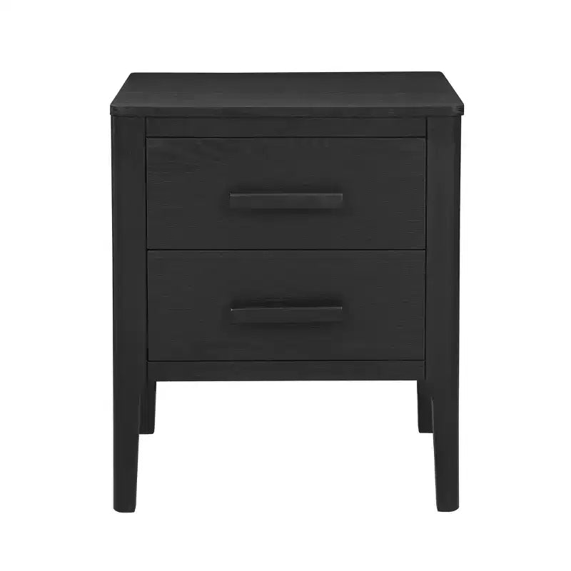 Table d'appoint Wiley Mid-Century Modern en bois massif noir 2 tiroirs - Linon : placage de chêne, pieds en hévéa, rangement
