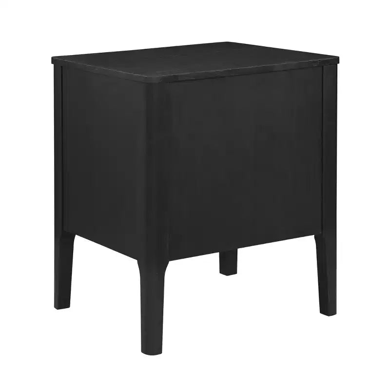 Table d'appoint Wiley Mid-Century Modern en bois massif noir 2 tiroirs - Linon : placage de chêne, pieds en hévéa, rangement