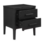 Table d'appoint Wiley Mid-Century Modern en bois massif noir 2 tiroirs - Linon : placage de chêne, pieds en hévéa, rangement