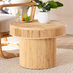 bali & pari Table d'appoint Iryna en rotin naturel miel clair : 17,7" de haut, aucun assemblage, cadre rond en contreplaqué