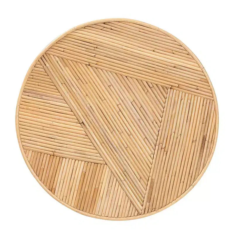 bali & pari Table d'appoint Iryna en rotin naturel miel clair : 17,7" de haut, aucun assemblage, cadre rond en contreplaqué