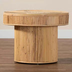 bali & pari Table d'appoint Iryna en rotin naturel miel clair : 17,7" de haut, aucun assemblage, cadre rond en contreplaqué