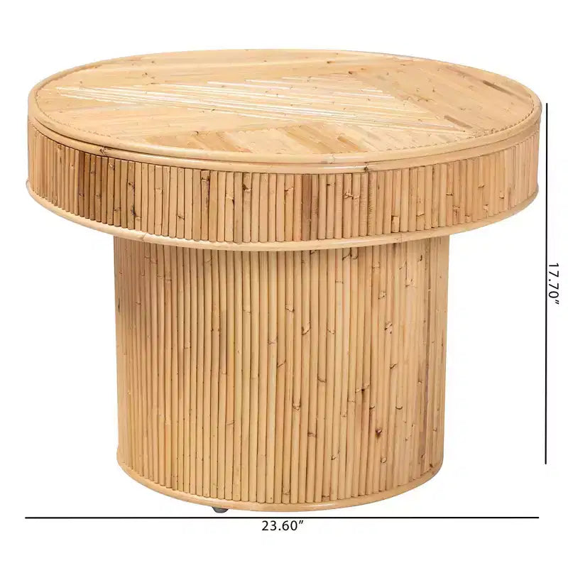 bali & pari Table d'appoint Iryna en rotin naturel miel clair : 17,7" de haut, aucun assemblage, cadre rond en contreplaqué