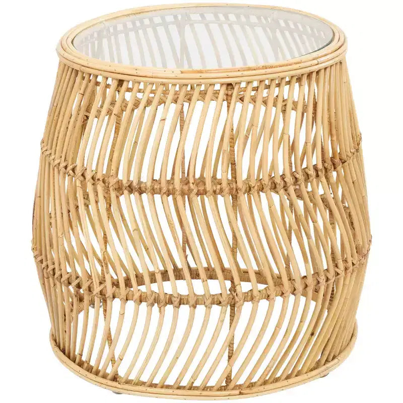 Olivia & May Rattan Handmade Wavy Woven Accent Table: No Assembly, Indoor Use, Coastal Style