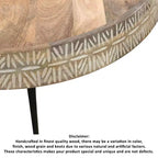 Table basse ronde moderne Urban Port de 29 po fabriquée à la main Plateau en bois marron naturel avec bord sculpté Pieds en fer noir Marron/Noir