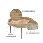 Table basse ronde moderne Urban Port de 29 po fabriquée à la main Plateau en bois marron naturel avec bord sculpté Pieds en fer noir Marron/Noir
