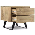 Table d'appoint WyndenHall Mitchell Naturel : Bois de manguier, design industriel moderne, quincaillerie métallique, tiroir de rangement