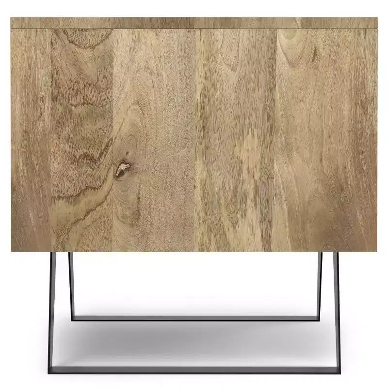 Table d'appoint WyndenHall Mitchell Naturel : Bois de manguier, design industriel moderne, quincaillerie métallique, tiroir de rangement